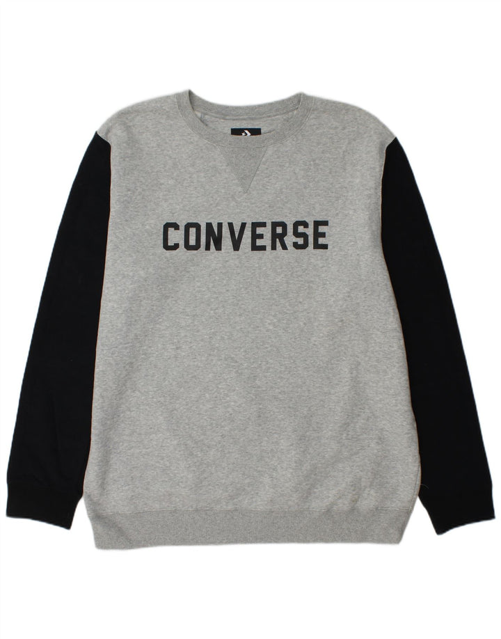 CONVERSE Felpa grafica da uomo Maglione XL Cotone color block grigio