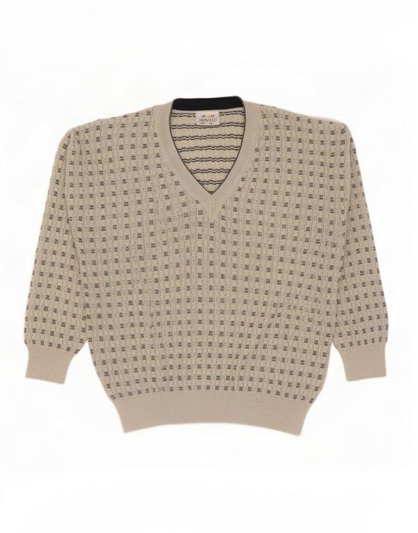 Maglione da uomo con scollo a V Monello IT 52 Cotone a righe grandi beige
