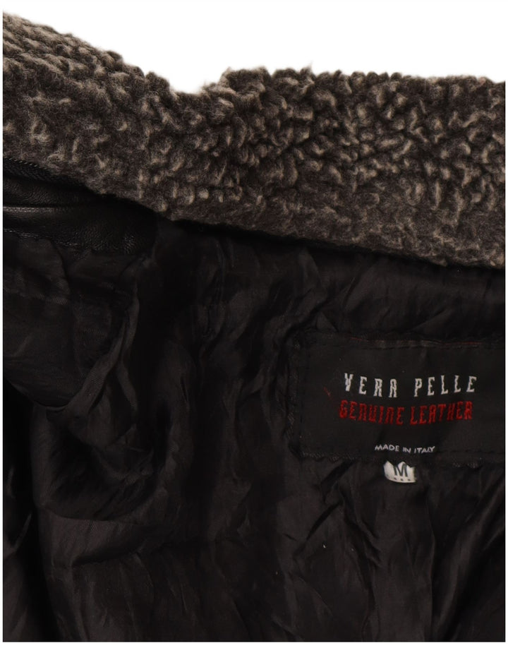 Cappotto in pelle vestibilità ampia da uomo VINTAGE UK 38 Pelle nera media