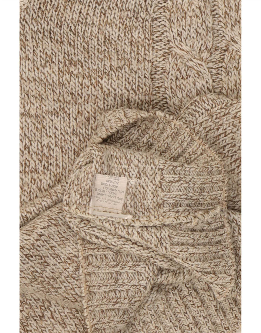 Maglione vintage da uomo con scollo a V XL in lana screziata marrone