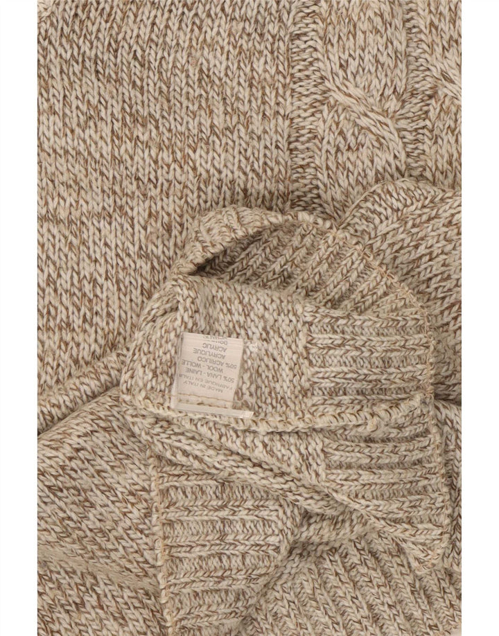 Maglione vintage da uomo con scollo a V XL in lana screziata marrone