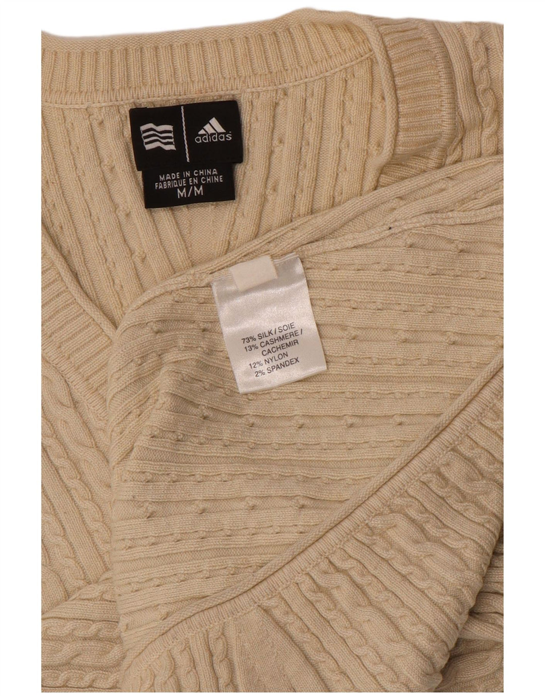 Maglione maglione da donna con scollo a V ADIDAS UK 12 Seta beige medio