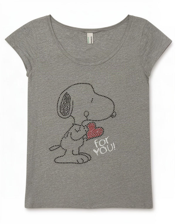 T-shirt grafica da donna Benetton Peanuts UK 14 grigio medio chiazzato