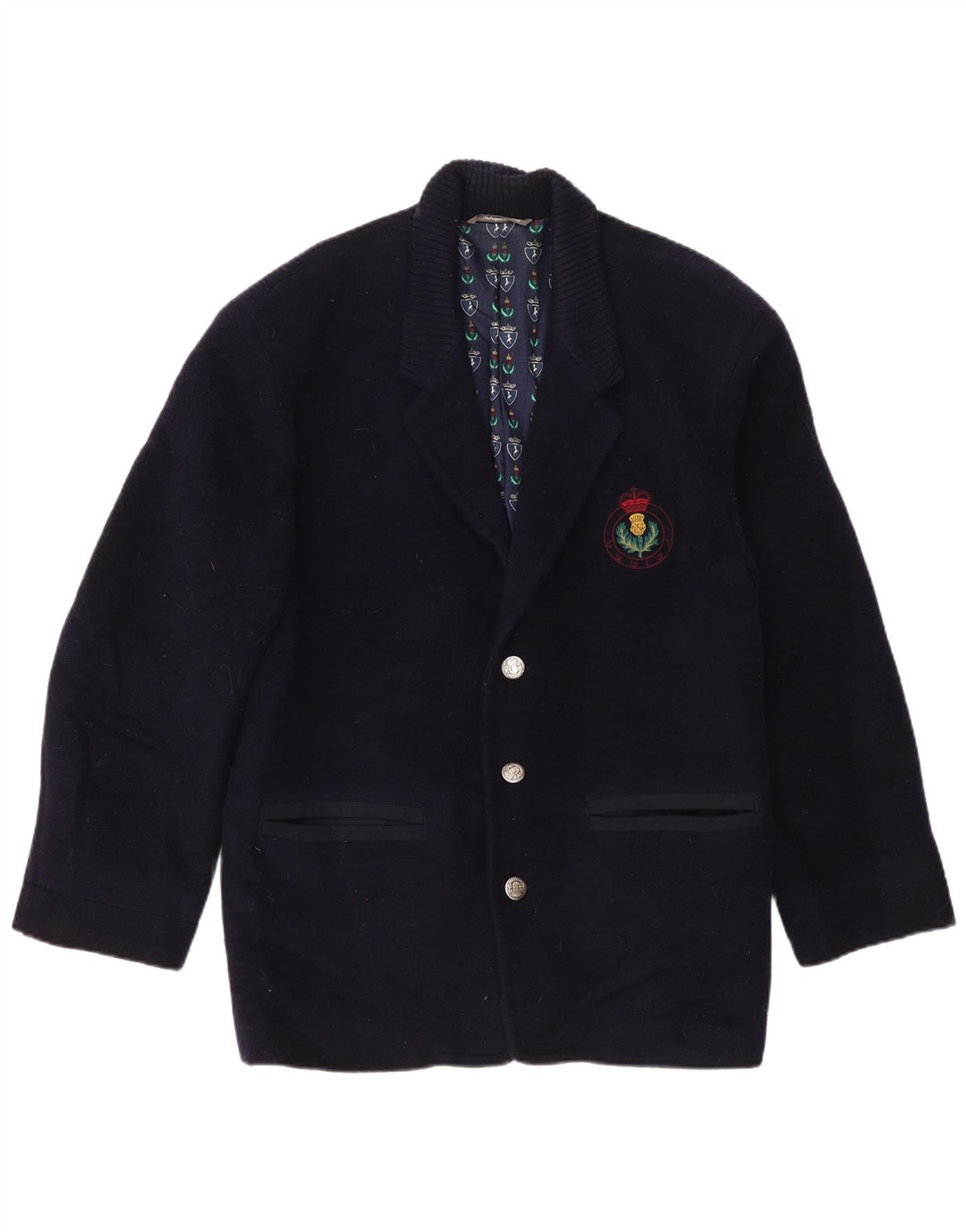 Soprabito vintage da uomo UK 36 piccolo in lana vergine blu navy