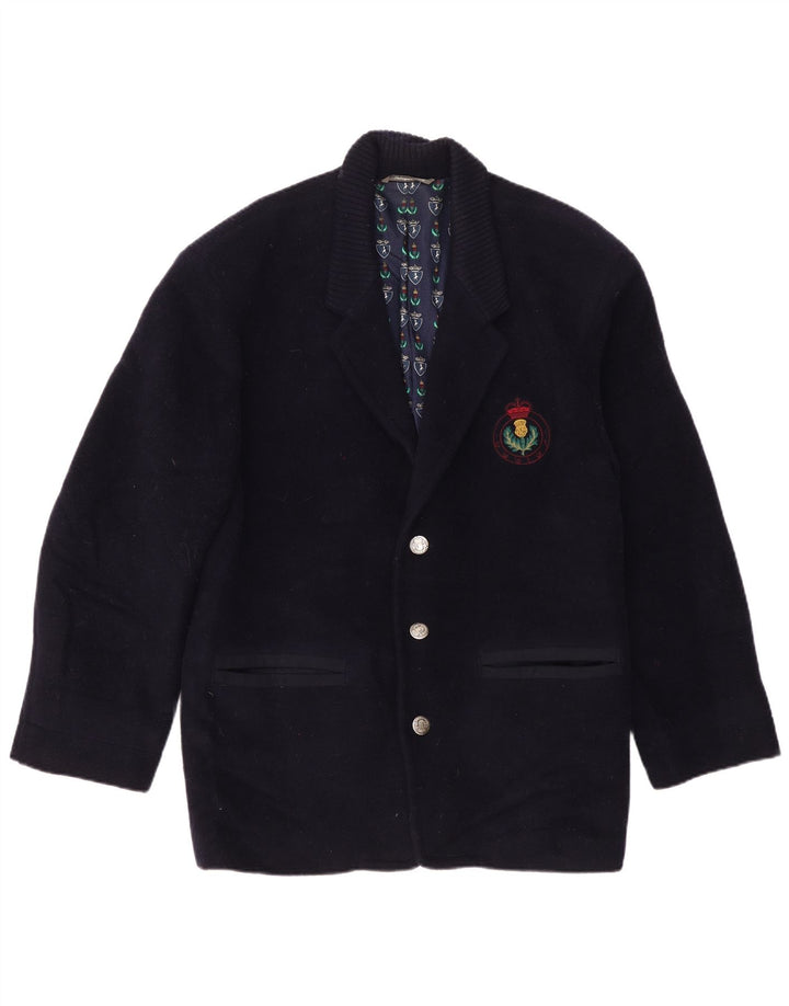 Soprabito vintage da uomo UK 36 piccolo in lana vergine blu navy