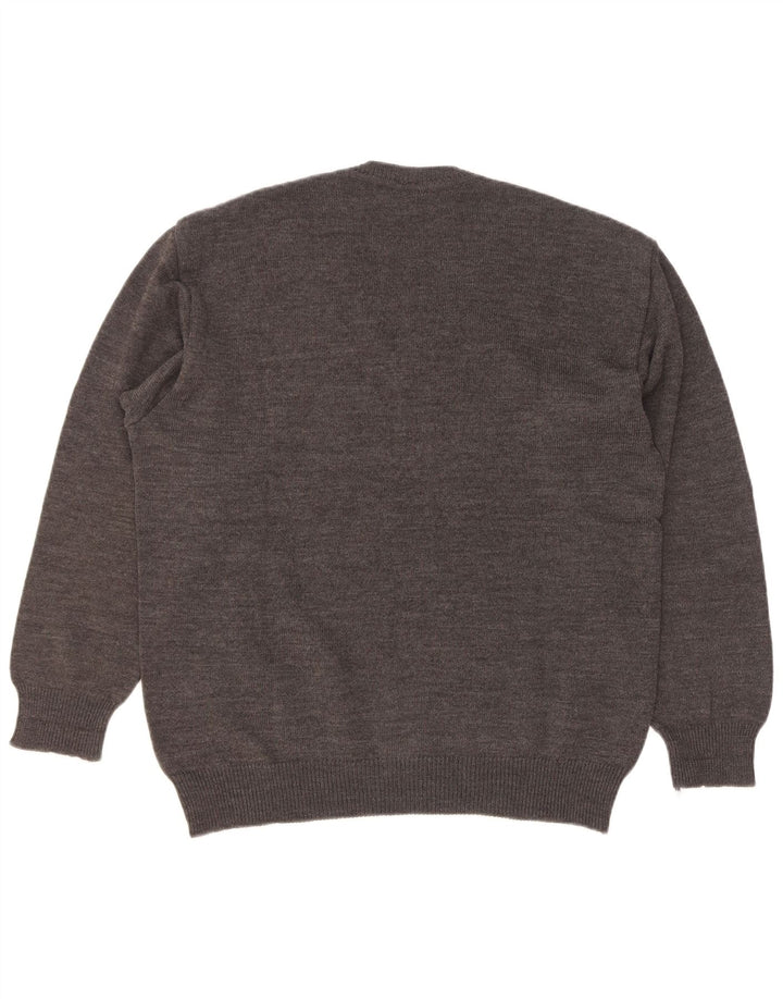 Maglione Rinaldi da uomo con scollo a V in lana geometrica grigio medio