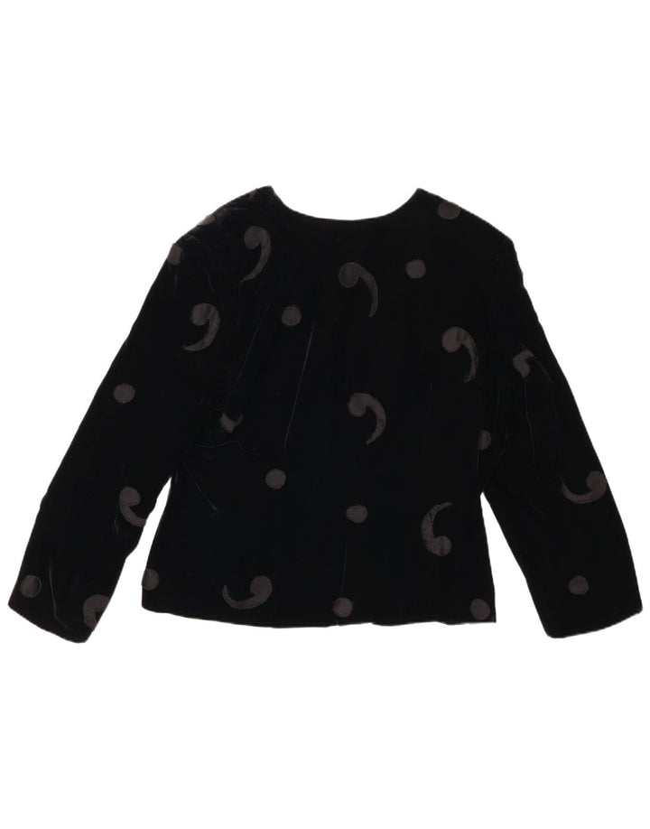 Giacca blazer in velluto da donna a 5 bottoni VINTAGE UK 12 Medium Black Paisley