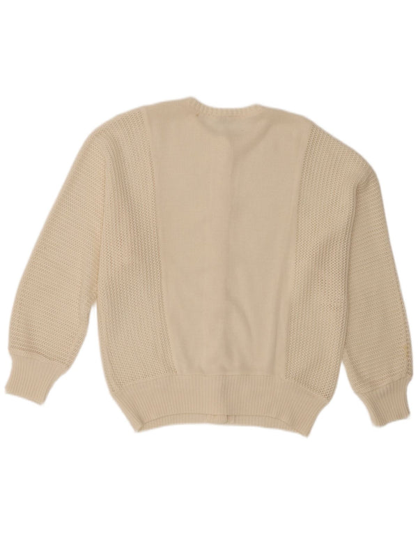 Maglione cardigan da donna vintage IT 46 grande poliacrilico bianco sporco