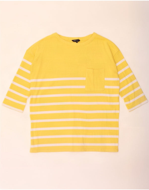 Marks & Spencer Top da donna manica 3/4 UK 16 cotone a righe grandi gialle