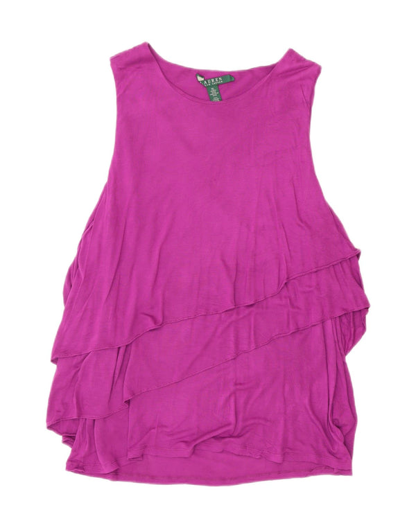 Top camicetta senza maniche da donna Ralph Lauren UK 18 XL viscosa viola