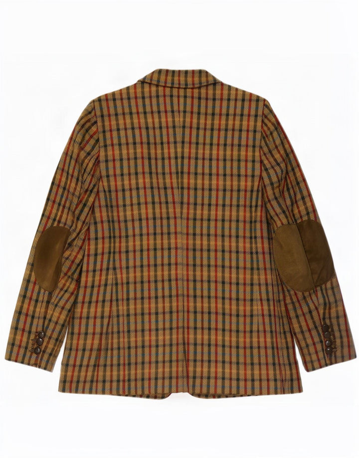 Giacca blazer a 2 bottoni da donna DAKS UK 16 grande lana a quadretti kaki