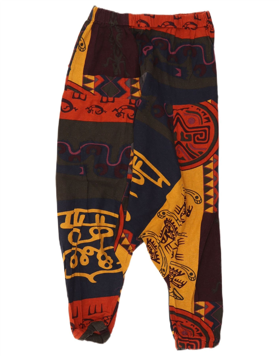 Pantaloni Harem vintage da donna grandi W32 L19 patchwork multicolore