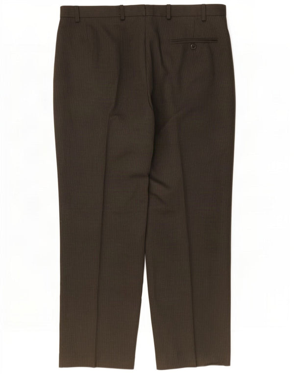 Marks & Spencer Mens Pegged Suit Trousers W36 L29 Brown Pinstripe Polyester