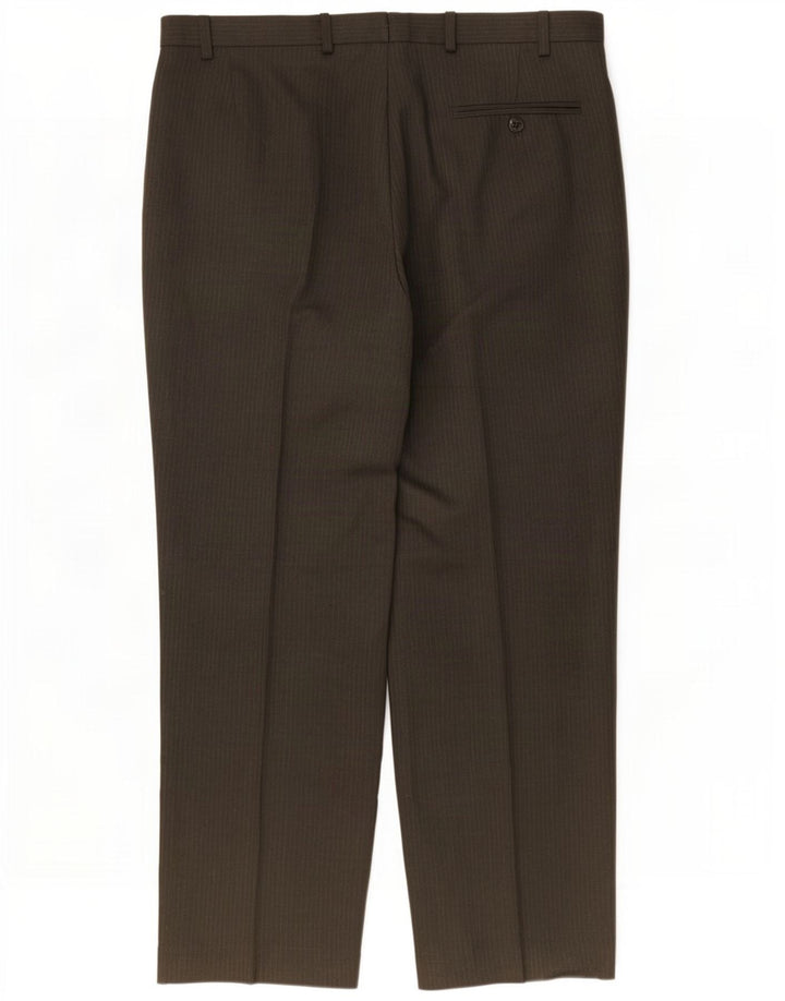 Pantaloni da abito con pegging da uomo Marks & Spencer W36 L29 Poliestere gessato marrone
