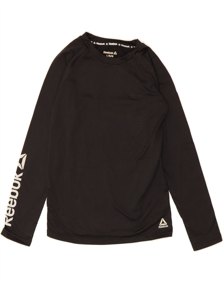 REEBOK Girls Graphic Top Long Sleeve 10-11 Years Medium Black Polyester Vintage Reebok and Second-Hand Reebok from Messina Hembry 