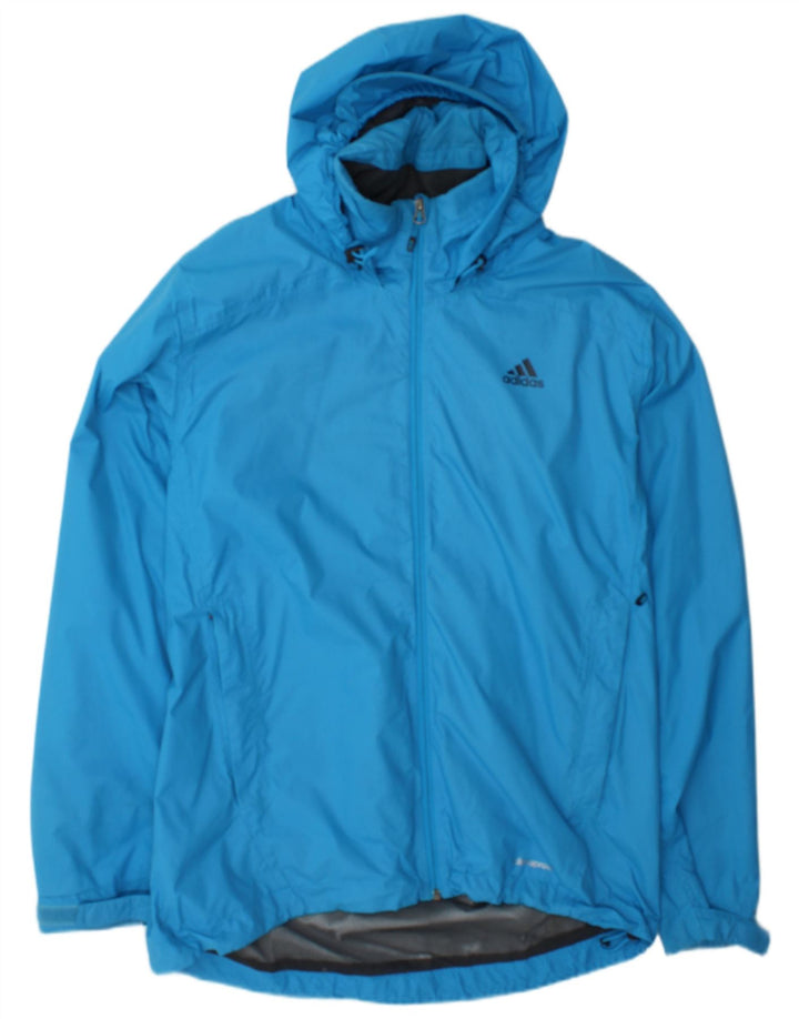 Giacca antipioggia da uomo Adidas con cappuccio UK 40 Large Blu Nylon