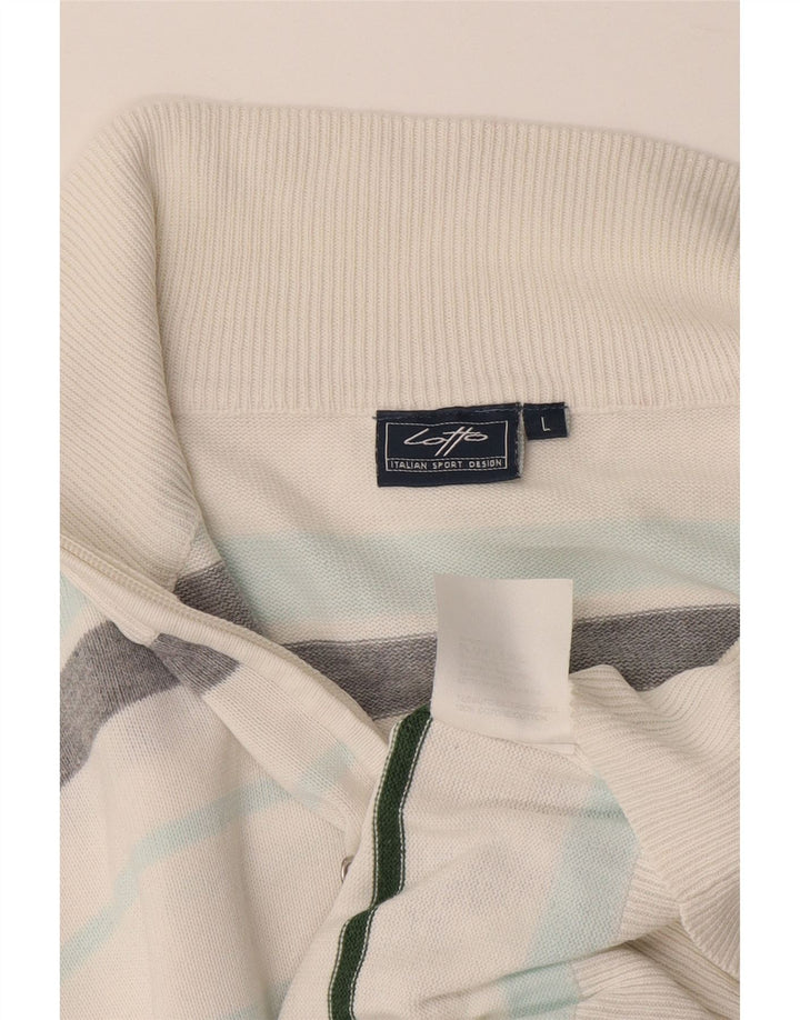 Maglione da uomo con collo con zip Lotto, cotone a righe grandi bianche