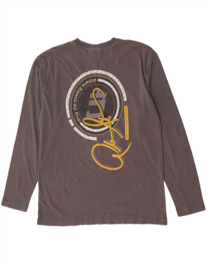 Top grafico da uomo Reebok a maniche lunghe in cotone grigio medio