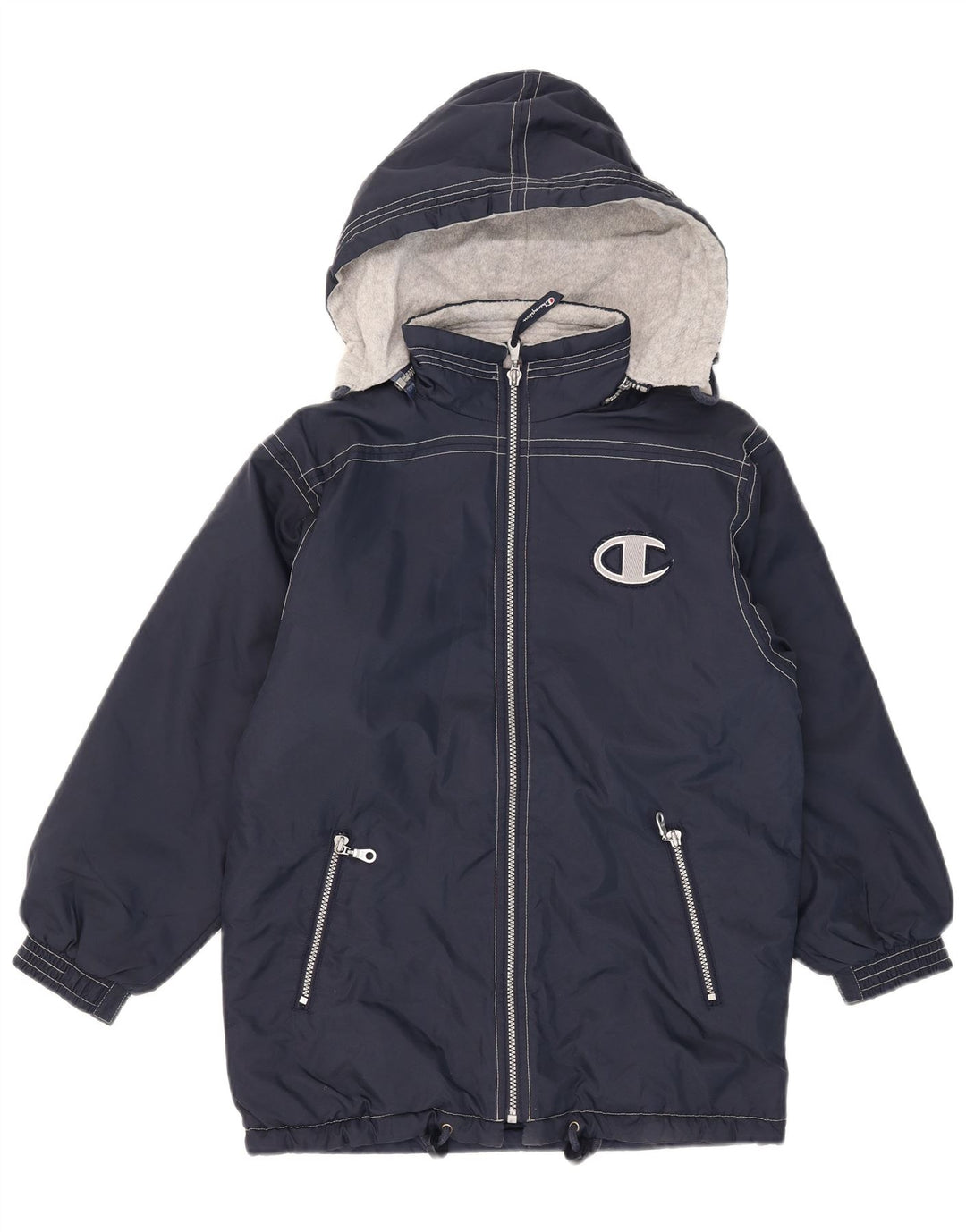 Cappotto imbottito con cappuccio grafico da ragazzo Champion 9-10 anni in poliammide blu navy