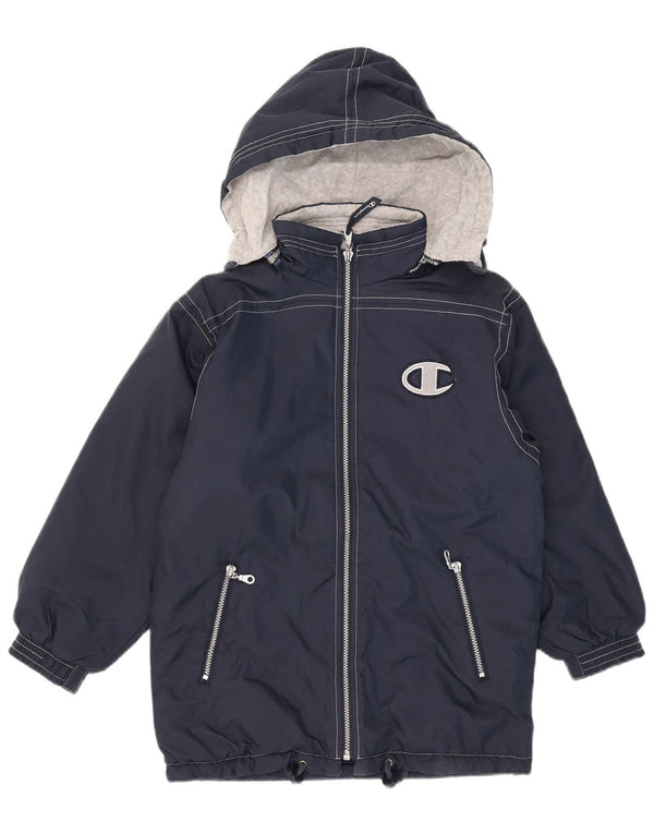 Cappotto imbottito con cappuccio grafico da ragazzo Champion 9-10 anni in poliammide blu navy