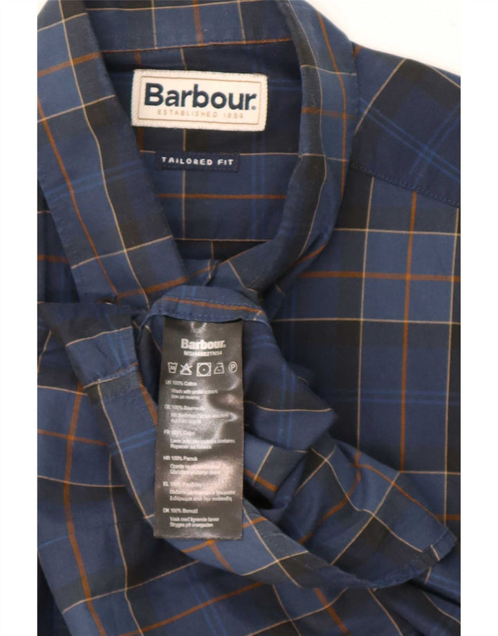 Camicia Barbour da uomo su misura in cotone scozzese blu medio
