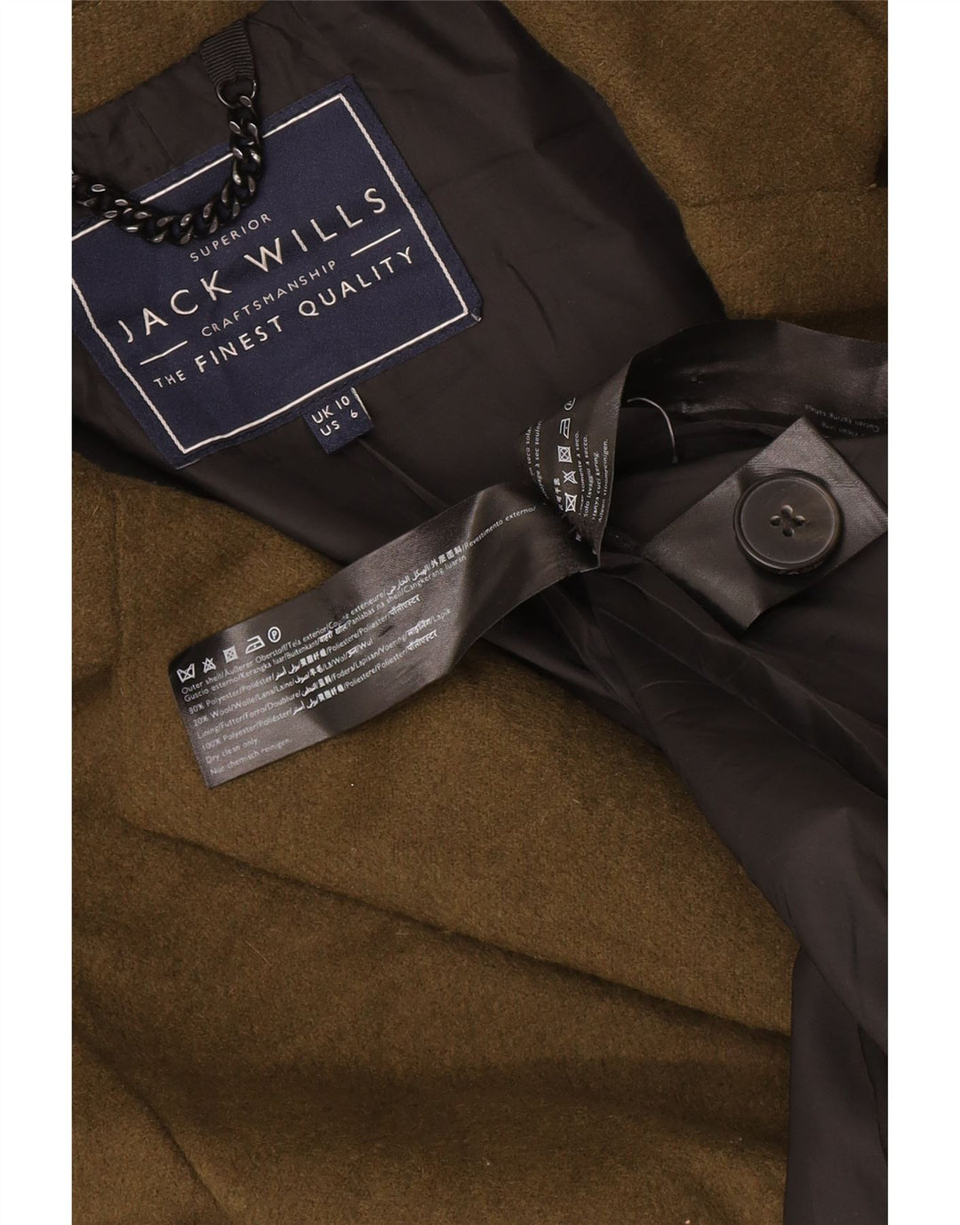 Soprabito oversize da donna Jack Wills UK 10 piccolo poliestere kaki