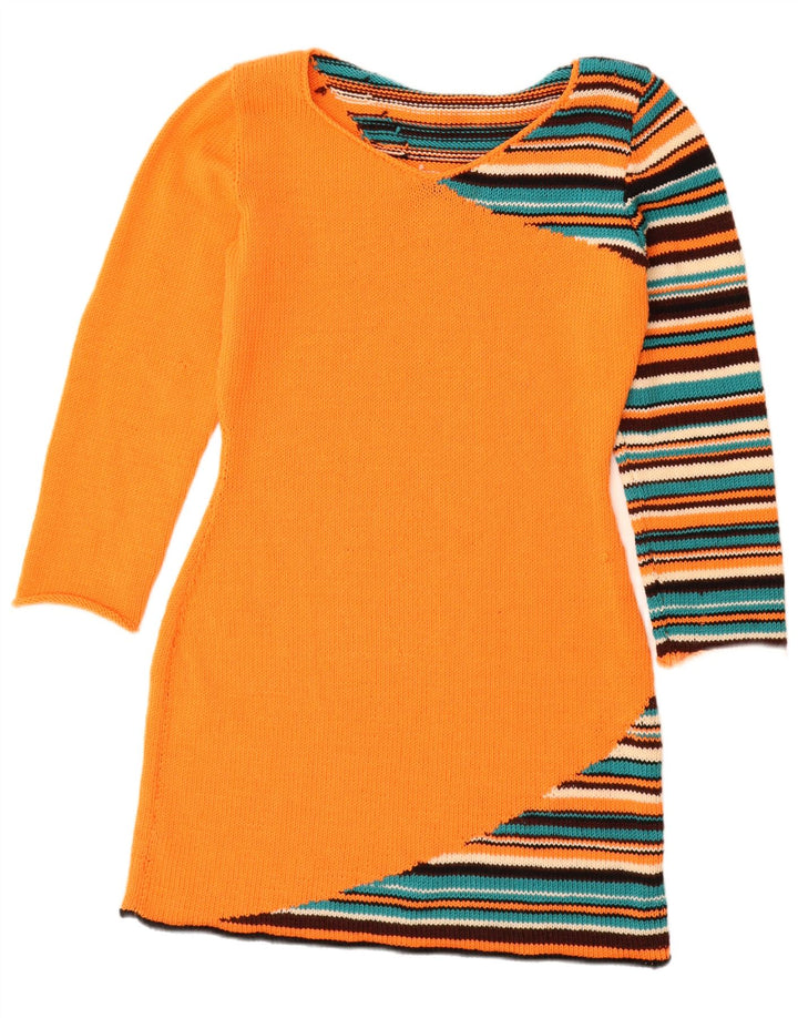 Abito maglione da donna VINTAGE UK 12 a righe arancione medio