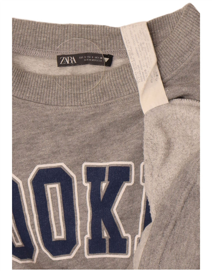 Felpa oversize grafica Zara da donna Brooklyn, maglione UK 10 piccolo grigio