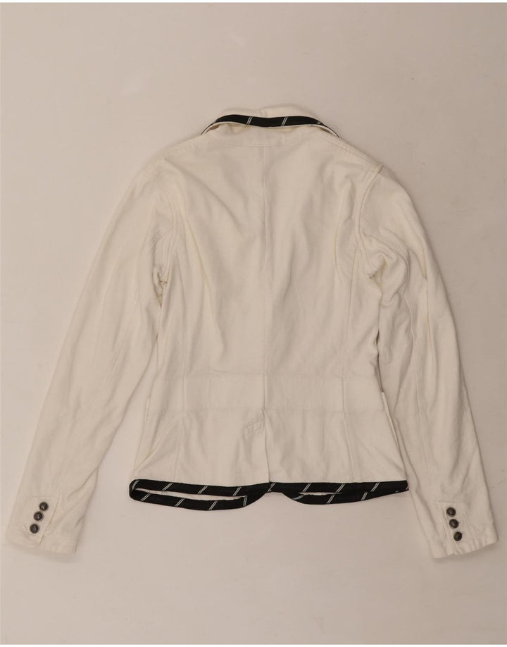 RALPH LAUREN Giacca blazer corta a 3 bottoni da donna UK 12 Medio Bianco