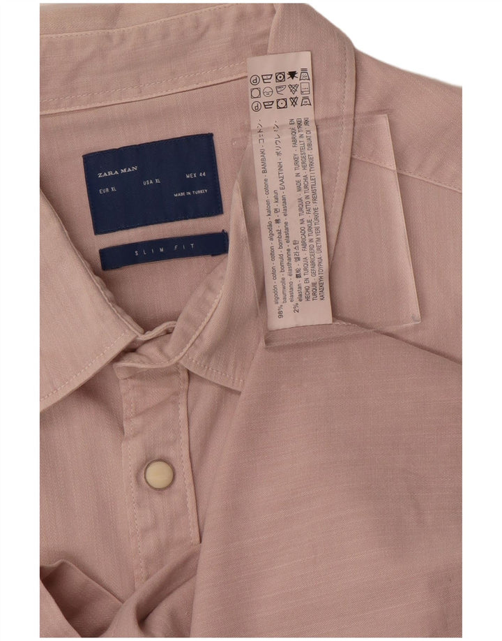 Camicia Zara da uomo slim fit XL in cotone rosa