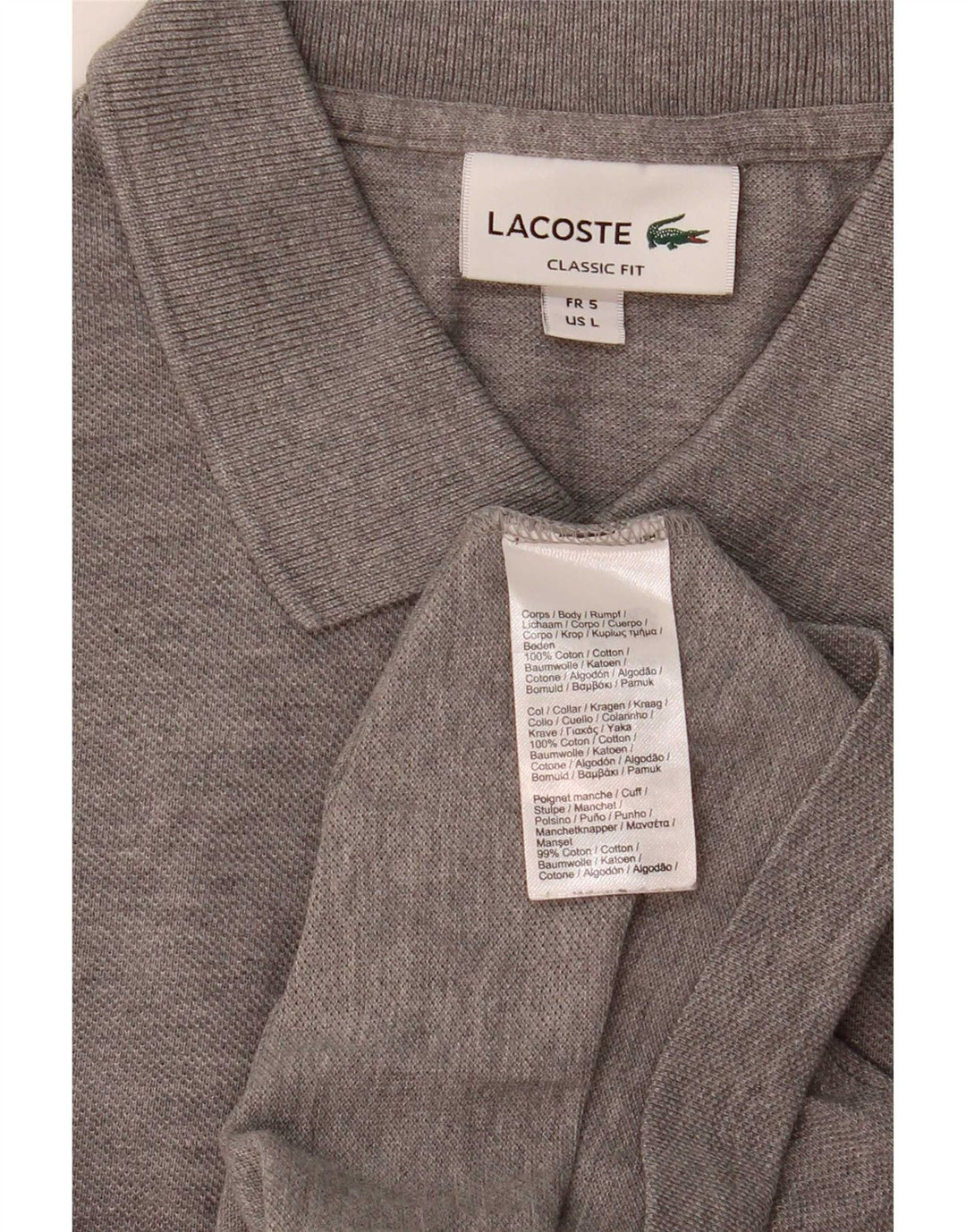 Polo da uomo Lacoste vestibilità classica taglia 7 grande in cotone grigio
