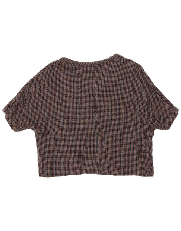Top corto in camicetta corta da donna Zara UK 14 a quadri marrone medio