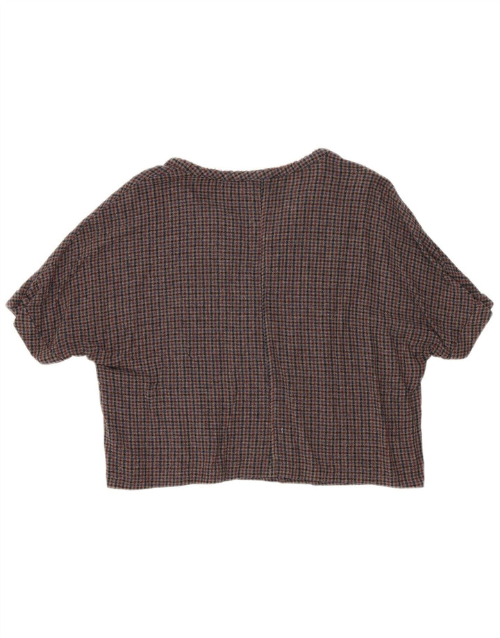 Top corto in camicetta corta da donna Zara UK 14 a quadri marrone medio