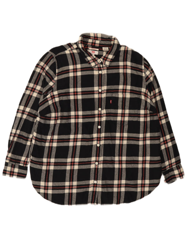 Camicia Levi's da donna in flanella dalla vestibilità rilassata UK 18 XL cotone a quadri nero