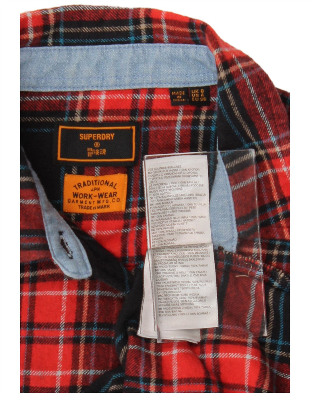 Camicia in flanella da donna SUPERDRY UK 8 piccolo cotone a quadri rossi