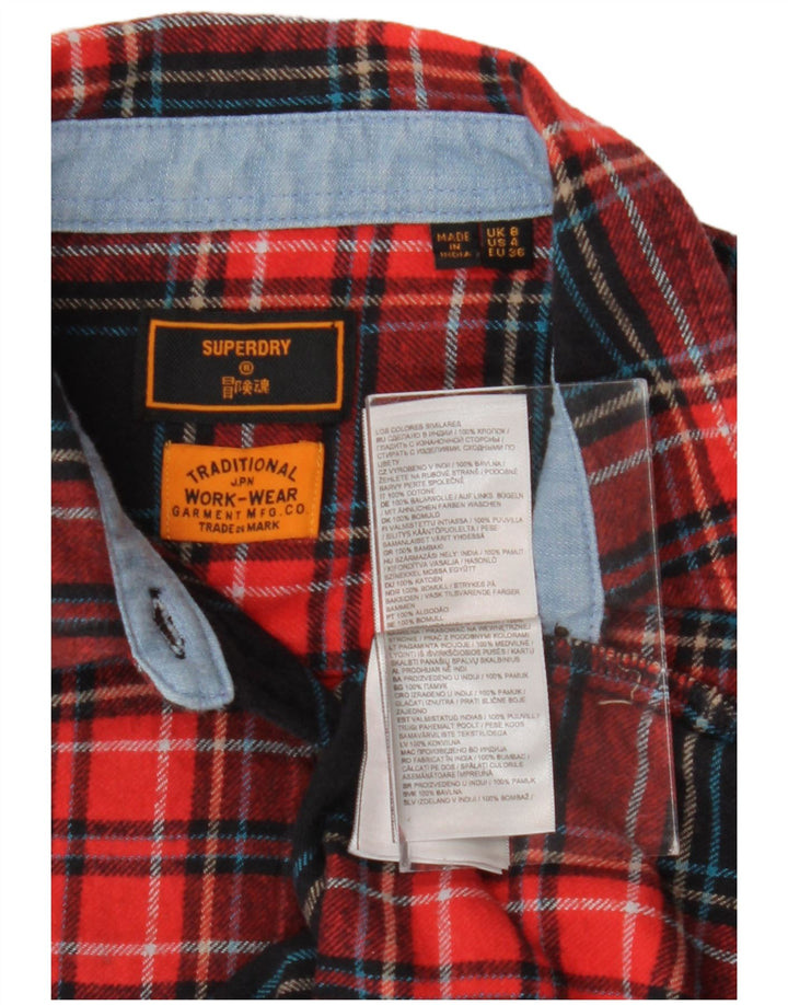 Camicia in flanella da donna SUPERDRY UK 8 piccolo cotone a quadri rossi