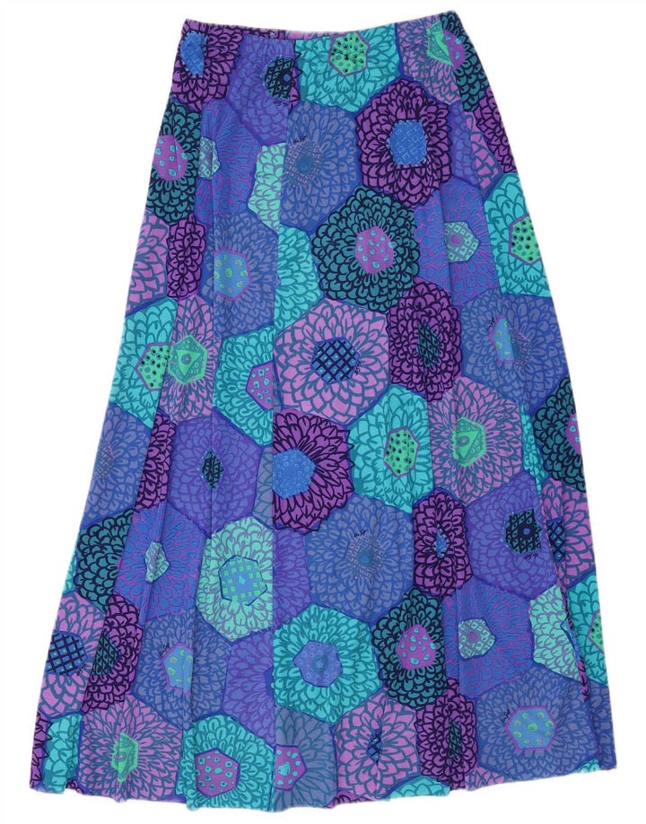 Gonna lunga da donna vintage W34 grande floreale blu