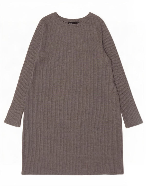 Abito maglione a maniche lunghe da donna Marks & Spencer UK 16 Grande poliestere grigio