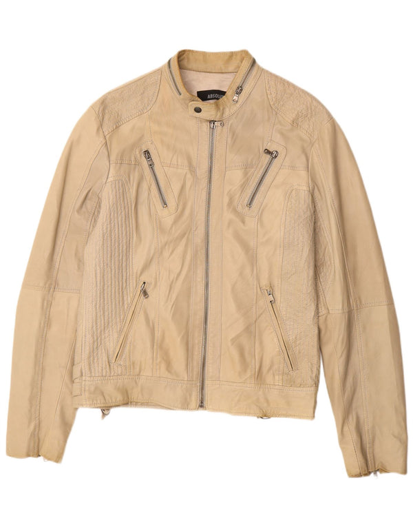 Giacca in pelle vintage da donna UK 16 grande in pelle beige