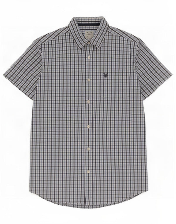 Crew Clothing Camicia da uomo a maniche corte in cotone a quadretti blu medio