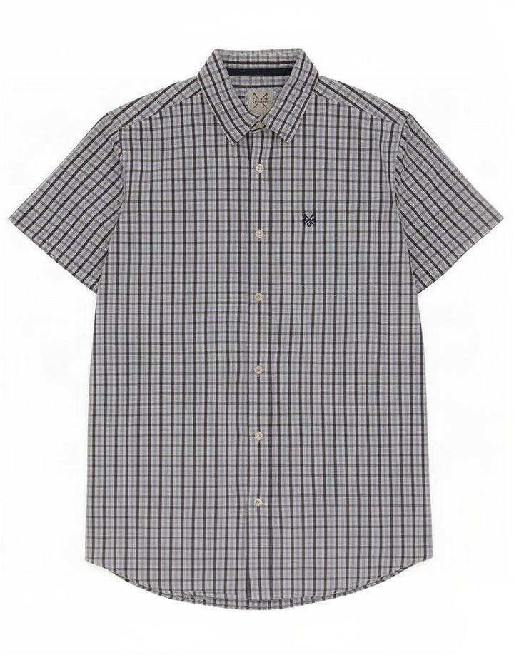 Crew Clothing Camicia da uomo a maniche corte in cotone a quadretti blu medio