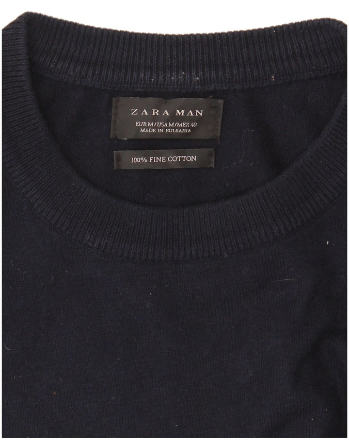 Maglione girocollo da uomo Zara in cotone a righe medie blu navy