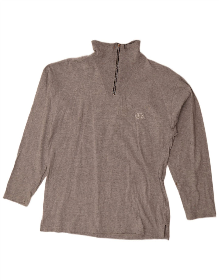 Champion Top da uomo con zip e collo a maniche lunghe in cotone grigio grande