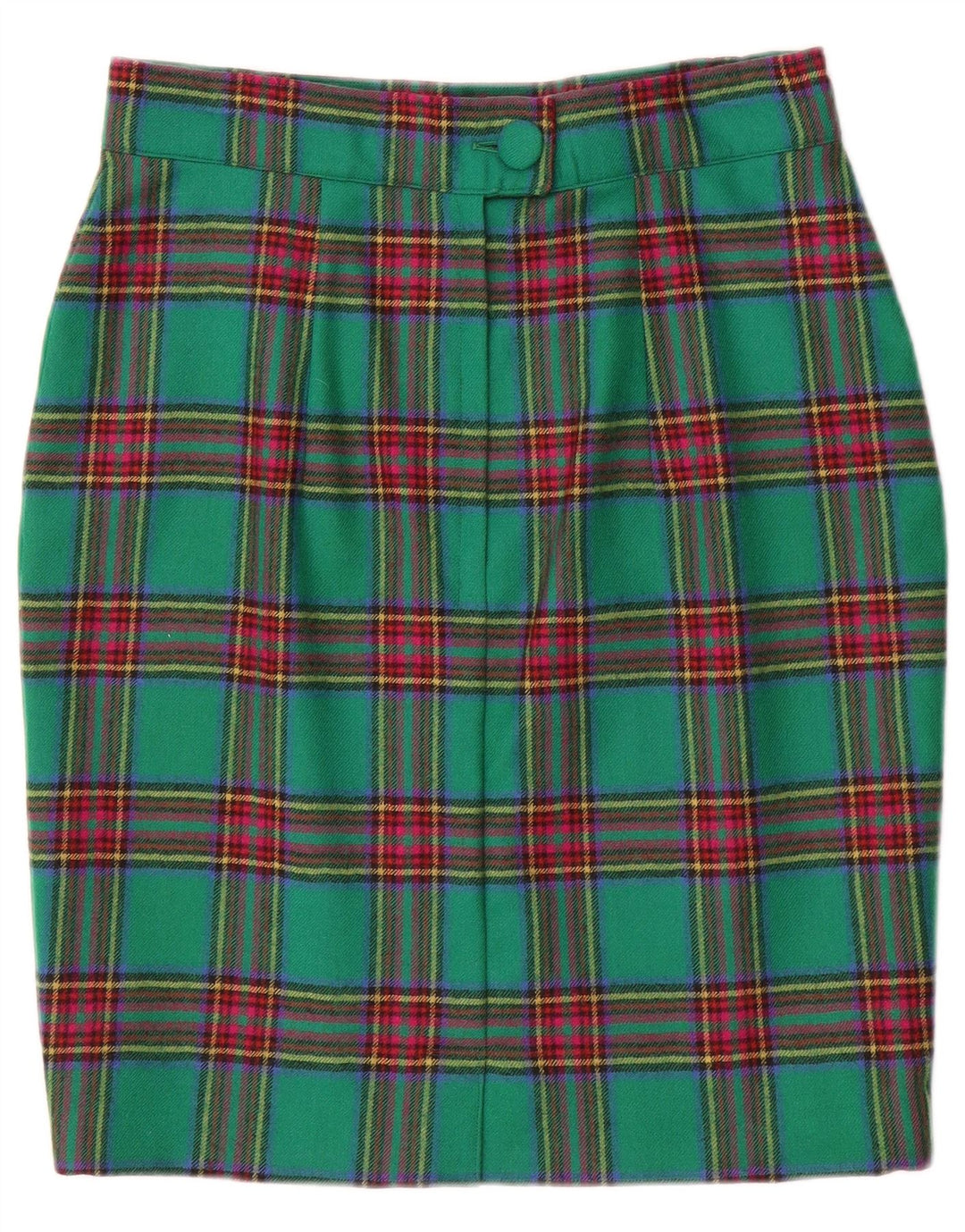 Gonna a tubino vintage da donna W28 scozzese verde medio