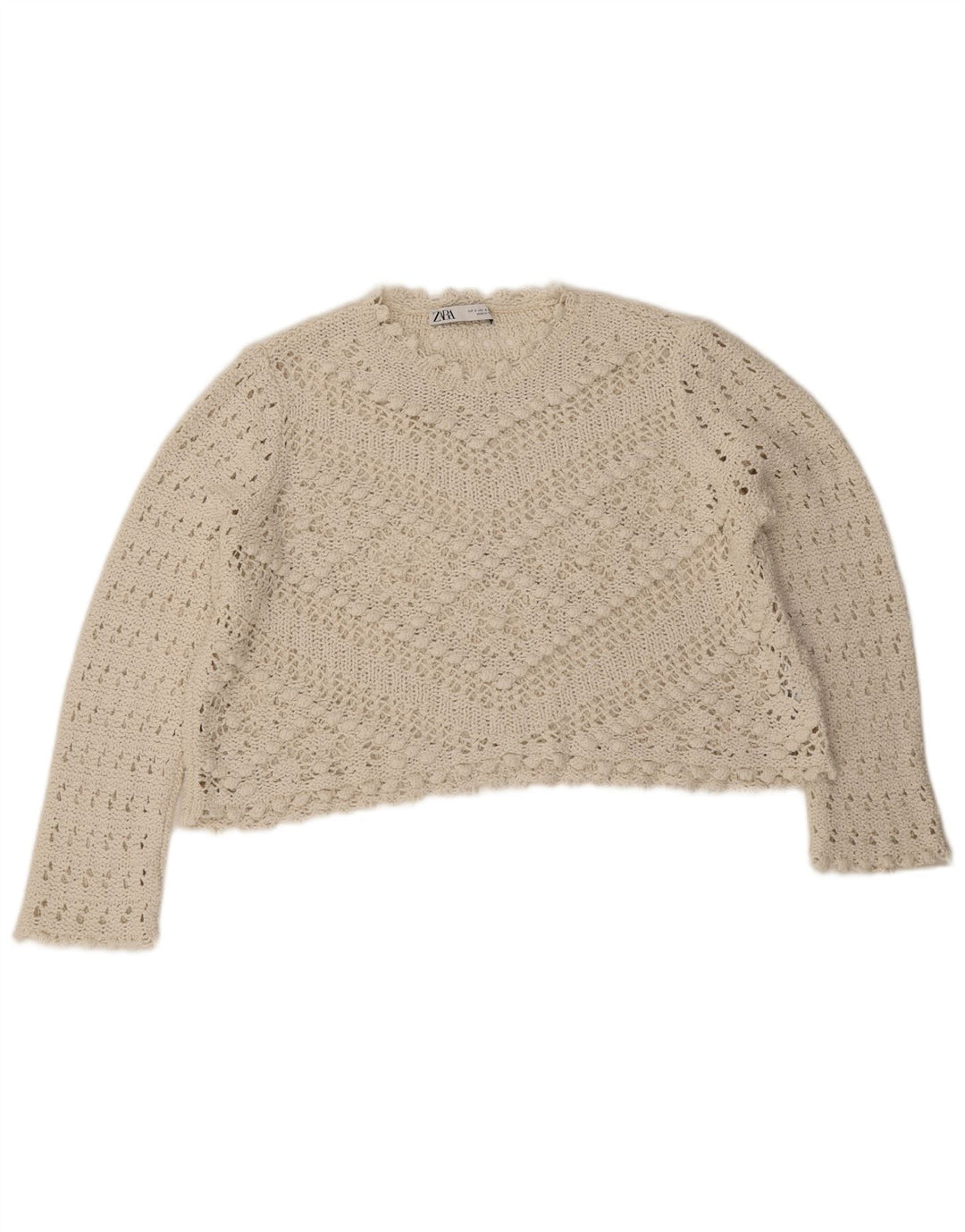 Maglione corto girocollo oversize da donna Zara UK 10 piccolo bianco