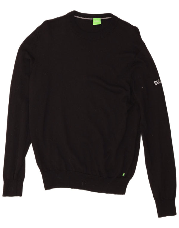 Maglione maglione girocollo da uomo Hugo Boss grande lana vergine nera