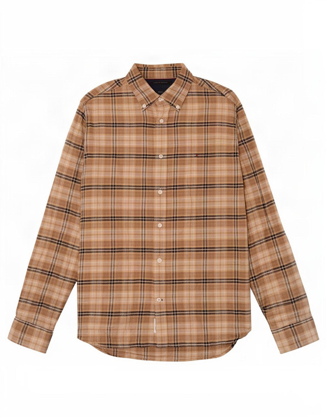 Tommy Hilfiger Camicia da uomo in flanella vestibilità regolare, cotone a quadri marroni grandi