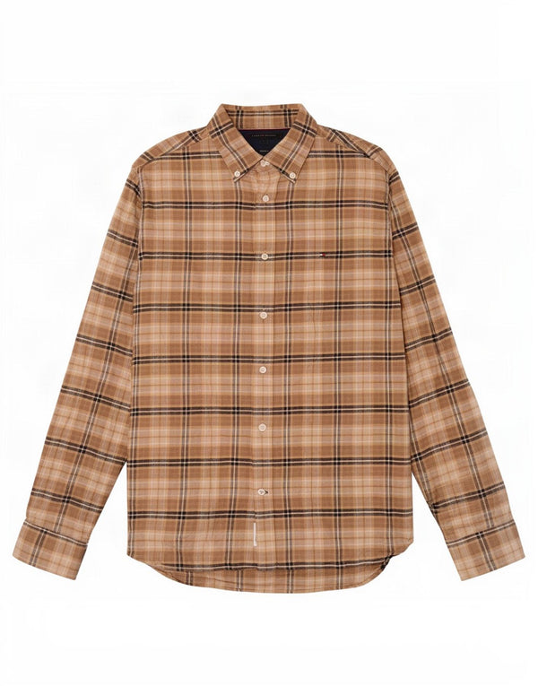 Tommy Hilfiger Camicia da uomo in flanella vestibilità regolare, cotone a quadri marroni grandi
