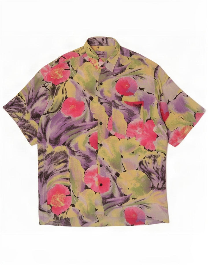 Camicia vintage da uomo a maniche corte in viscosa floreale multicolore media