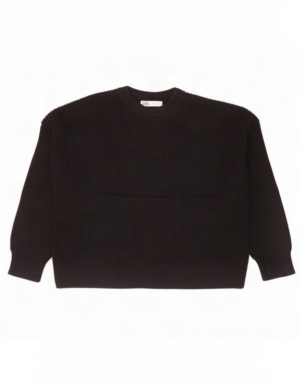 Zara Womens Oversized Crew Neck Jumper Sweater UK 16 Large Black Acrylic